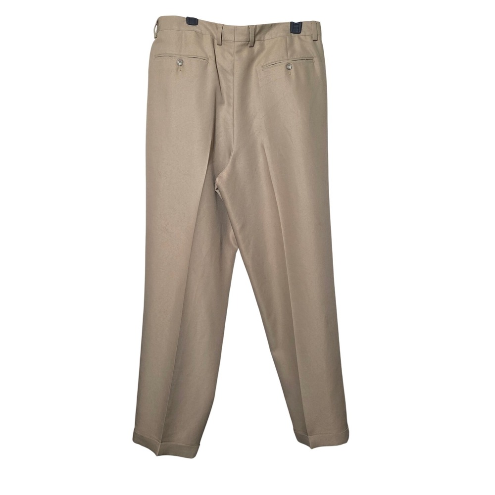 Crazy Horse Mens Tan Pleated Dress Khaki Cuffed Classic Fit Trousers Old Money - Picture 2 of 7